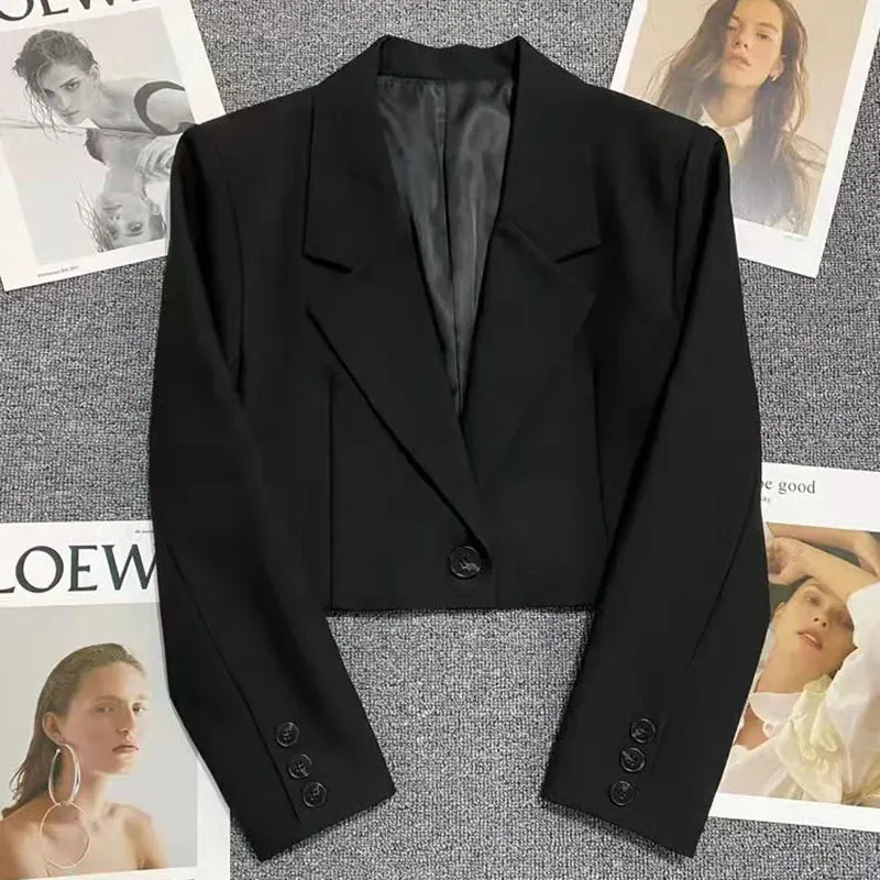 Long Sleeve Button Up Suit Jacket Woman Elegant All Match Office Blazer Female