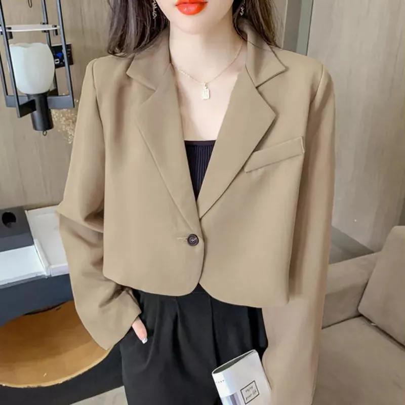 Long Sleeve Button Up Suit Jacket Woman Elegant All Match Office Blazer Female