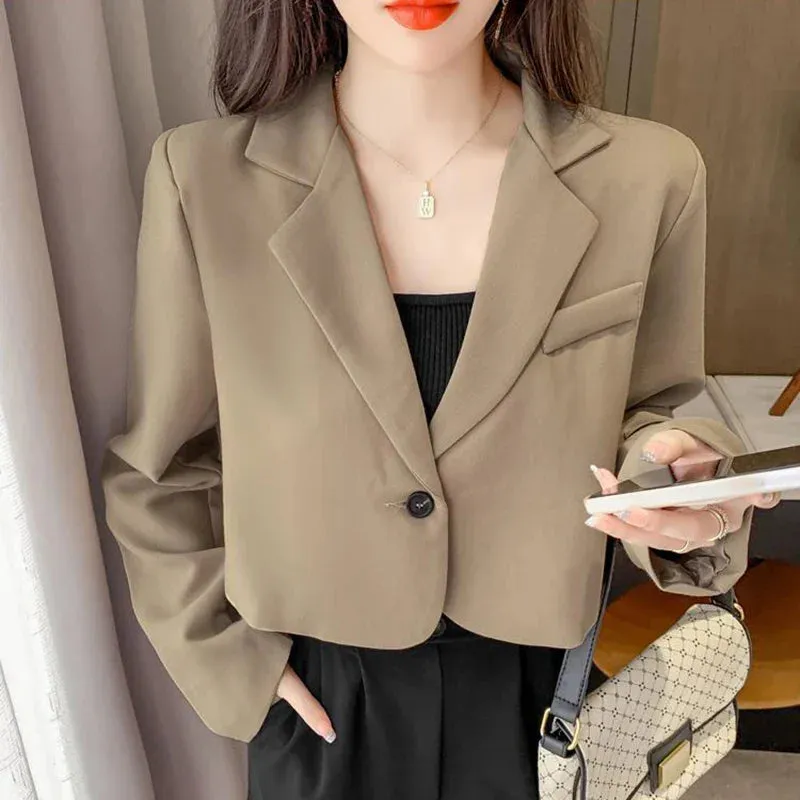 Long Sleeve Button Up Suit Jacket Woman Elegant All Match Office Blazer Female