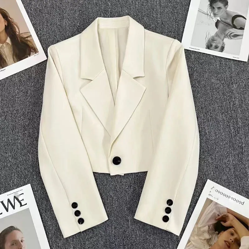 Long Sleeve Button Up Suit Jacket Woman Elegant All Match Office Blazer Female