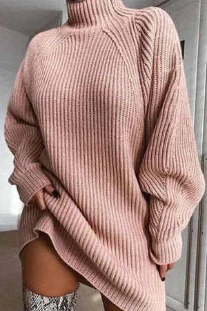 Loose High Neck Striped Mini Dress