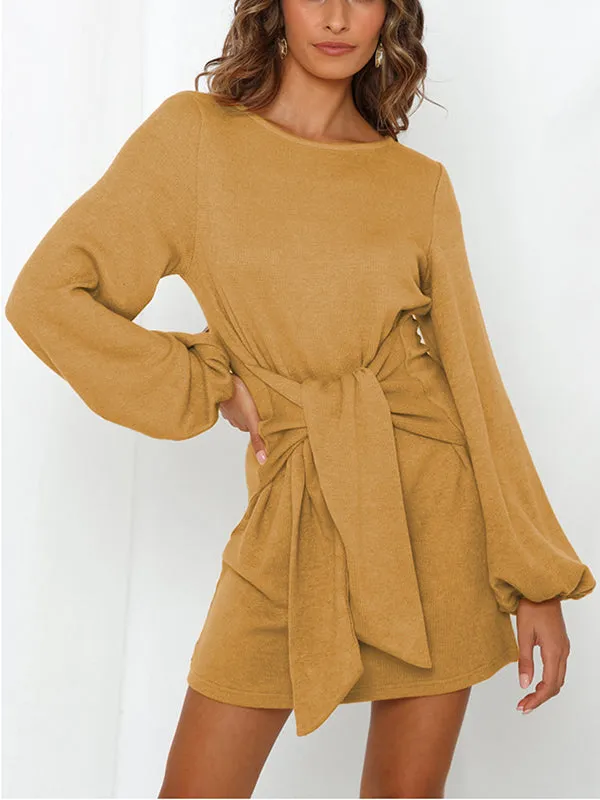 Loose Lace Up Long Sleeve Dress