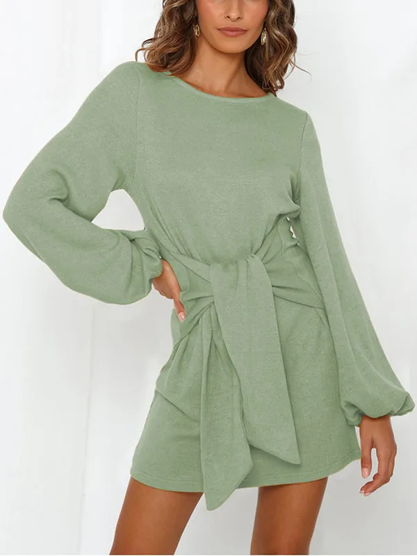 Loose Lace Up Long Sleeve Dress