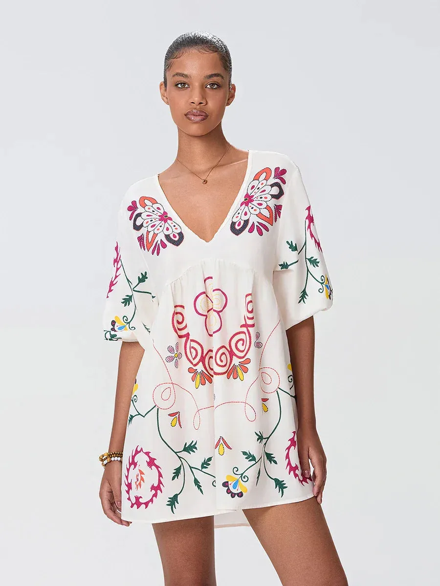 Loose Mini Beach Floral Dress for Vacation