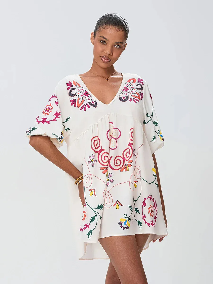 Loose Mini Beach Floral Dress for Vacation