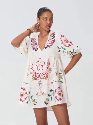 Loose Mini Beach Floral Dress for Vacation
