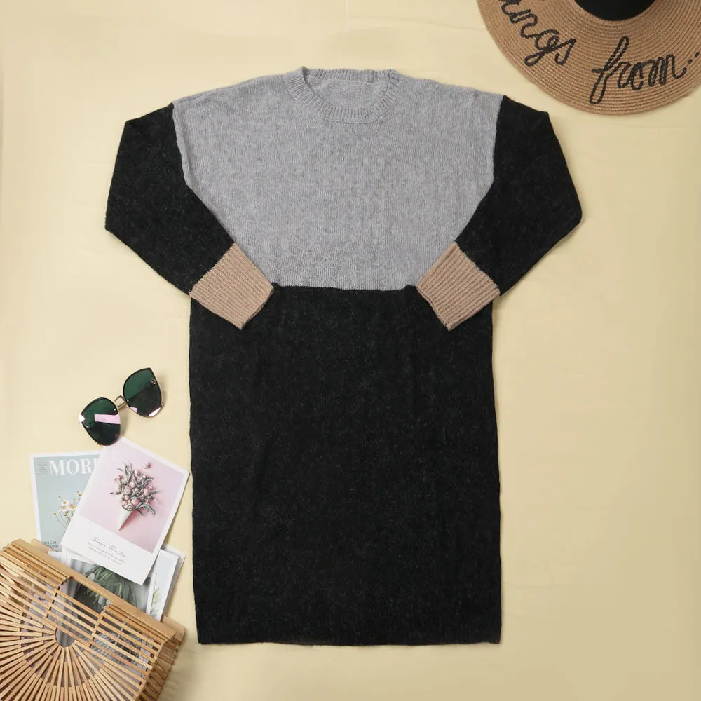 Loose Round Neck Paneled Dress(5 Colors)