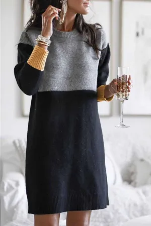 Loose Round Neck Paneled Dress(5 Colors)
