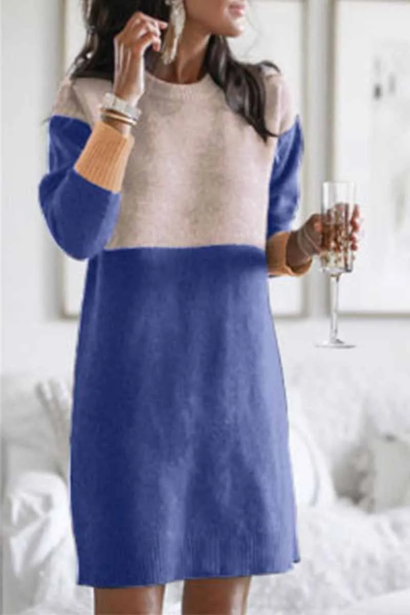 Loose Round Neck Paneled Dress(5 Colors)