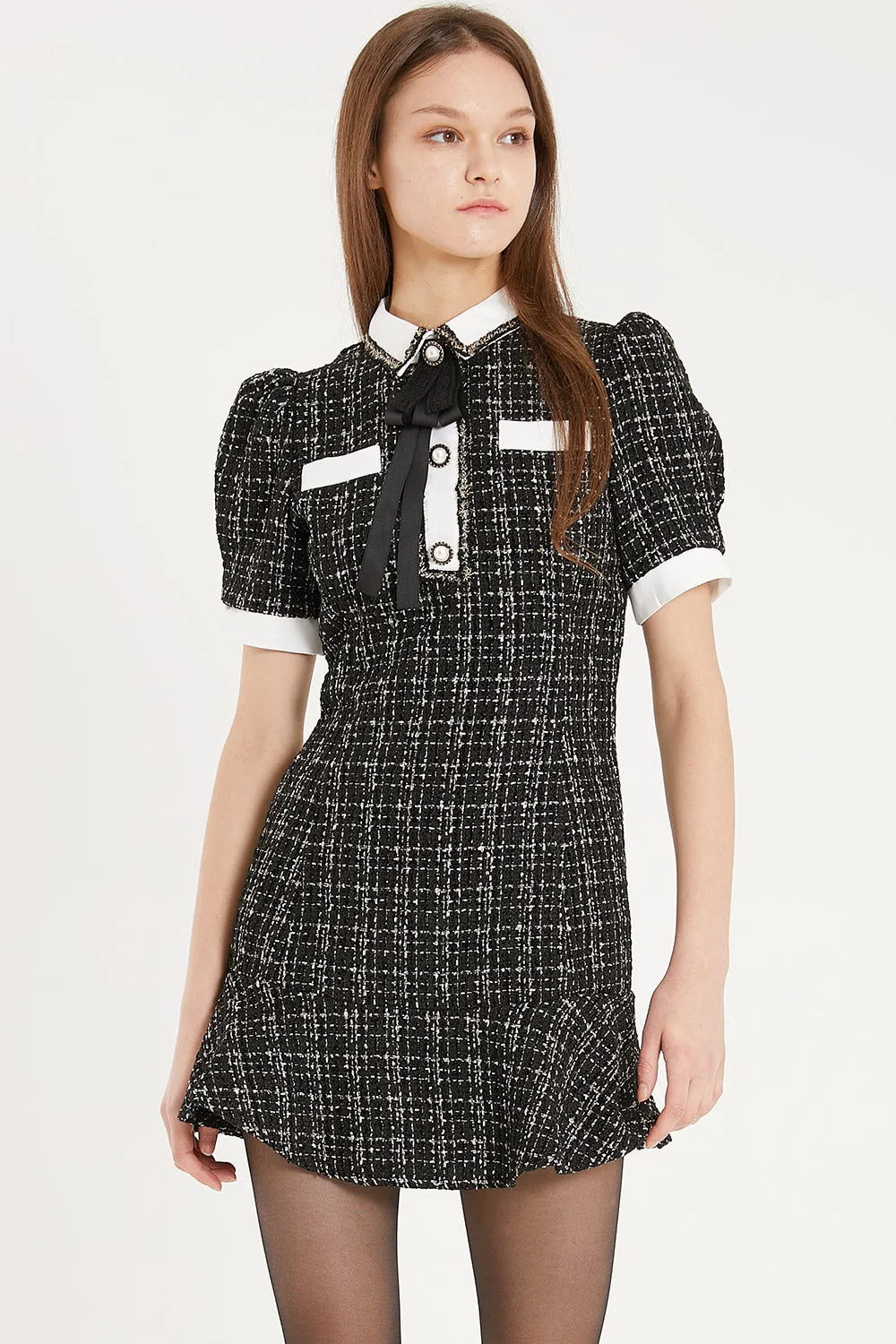 Lourdes Tweed Trumpet Mini Dress