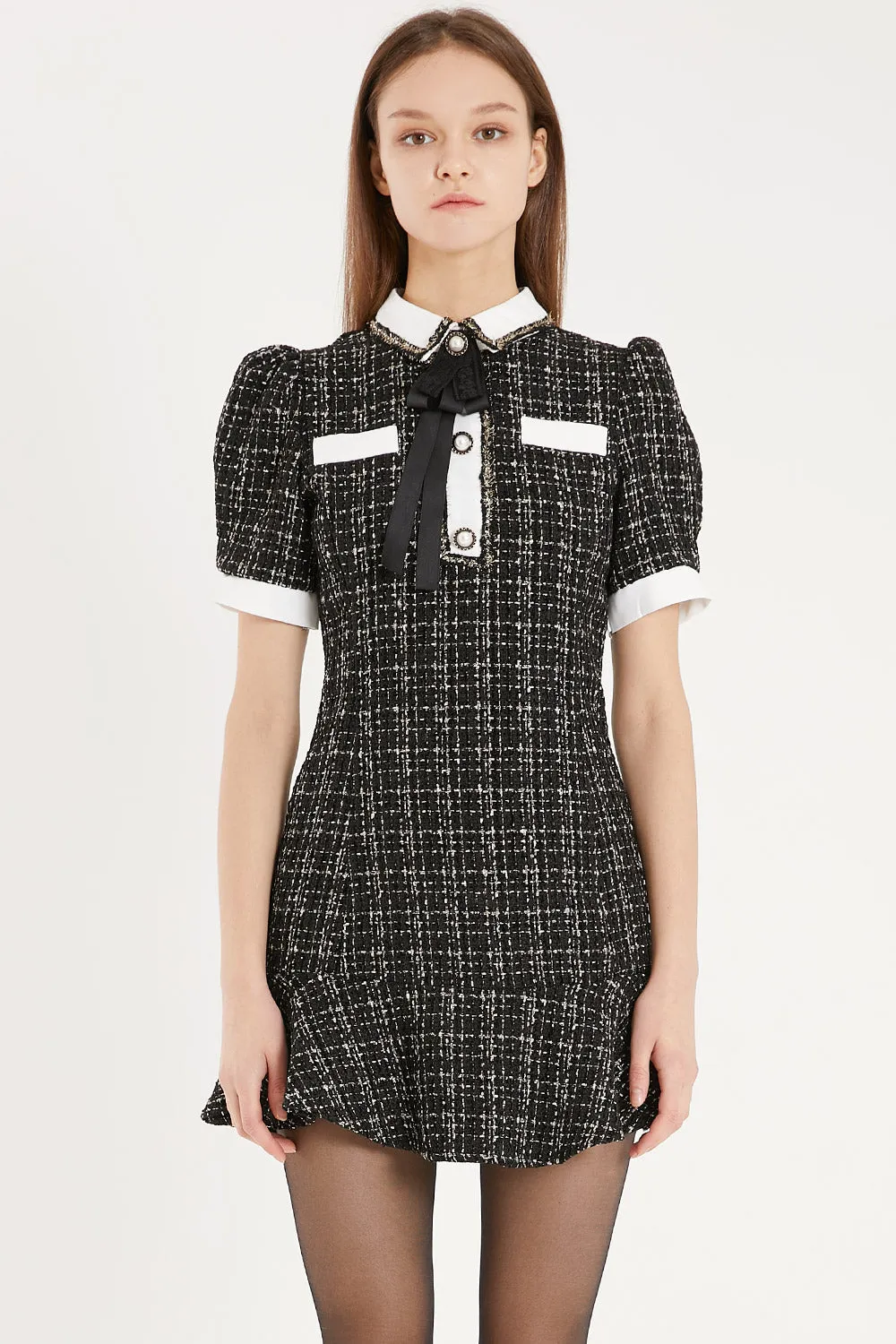 Lourdes Tweed Trumpet Mini Dress