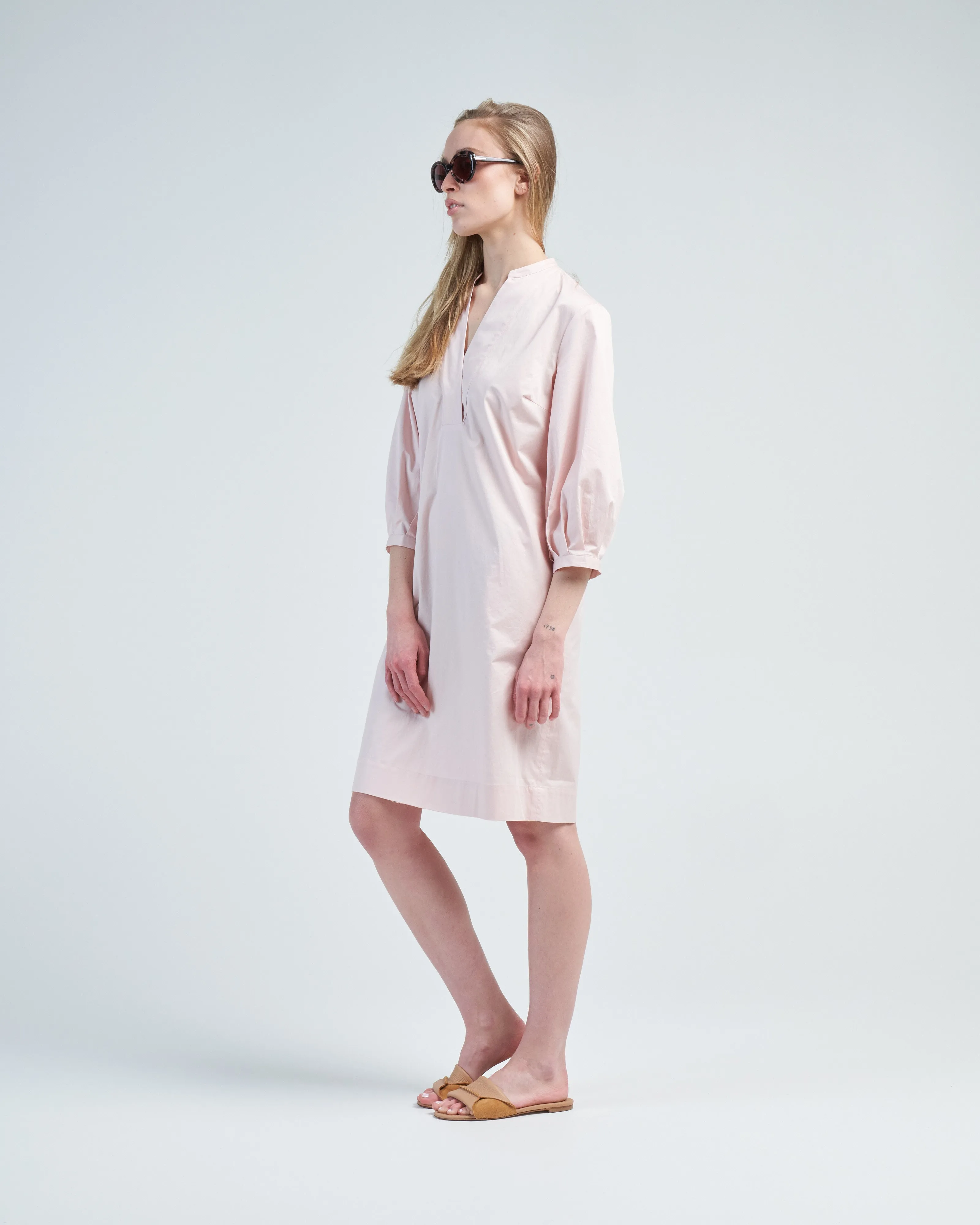 ls stretch cotton midi dress