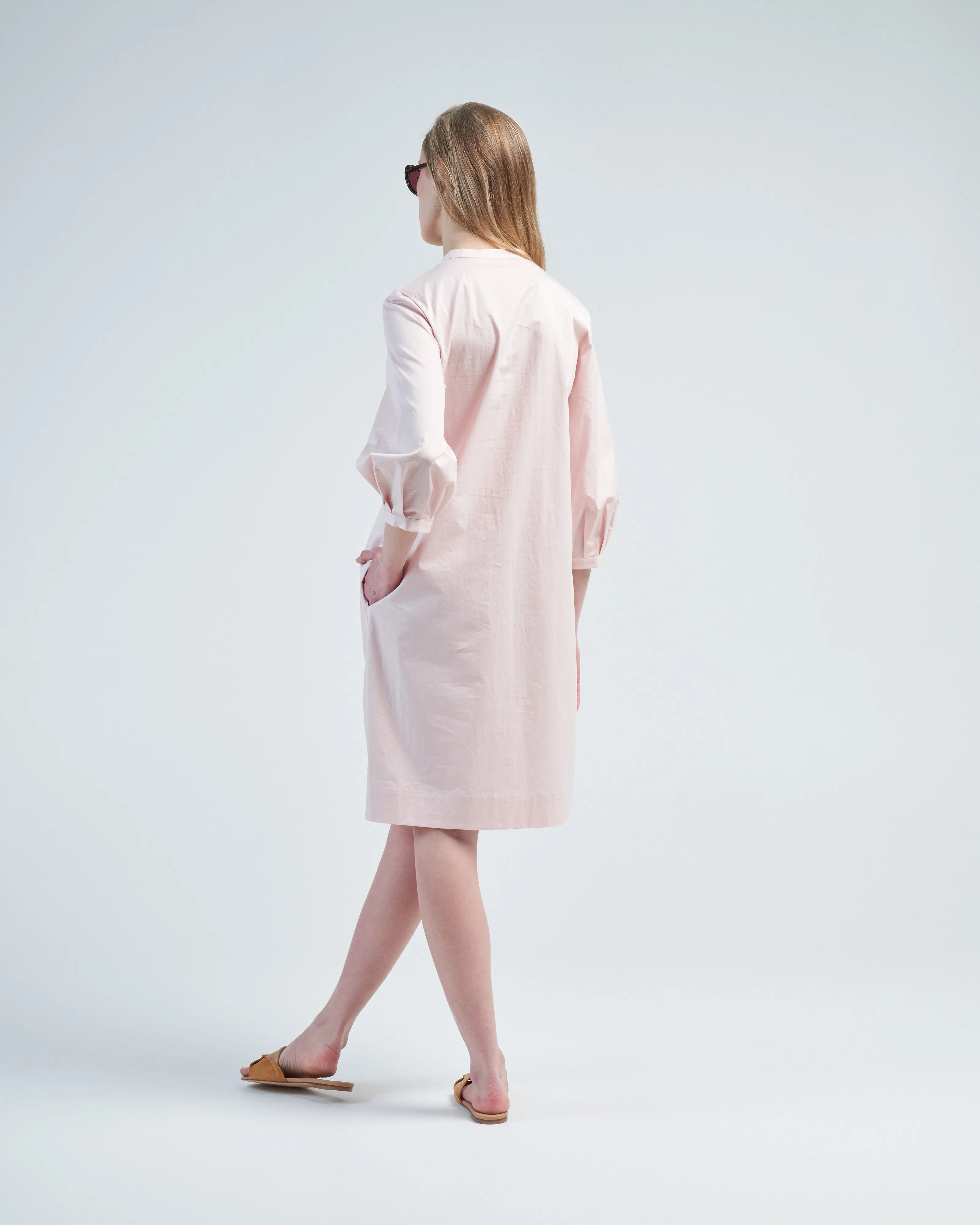 ls stretch cotton midi dress