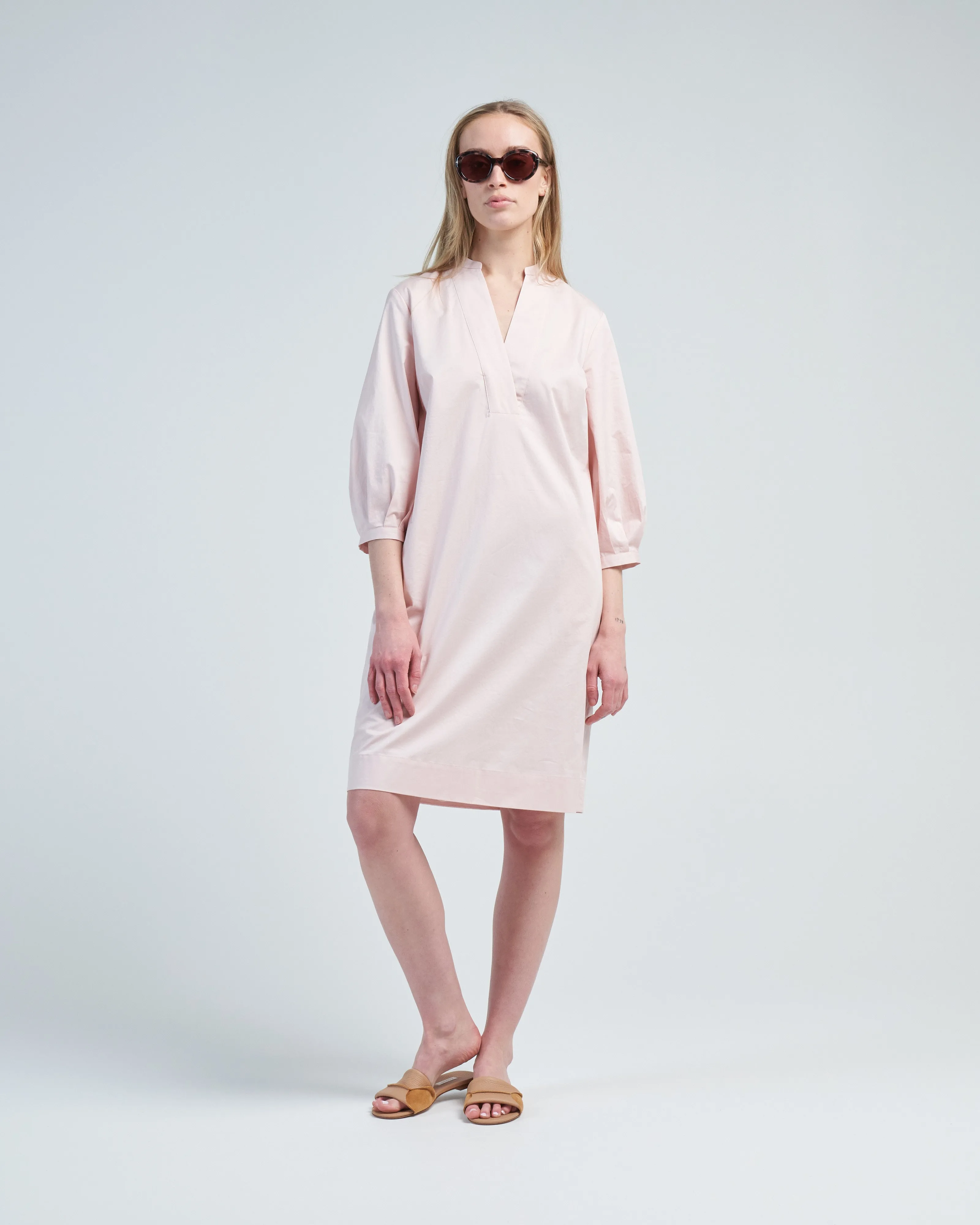 ls stretch cotton midi dress