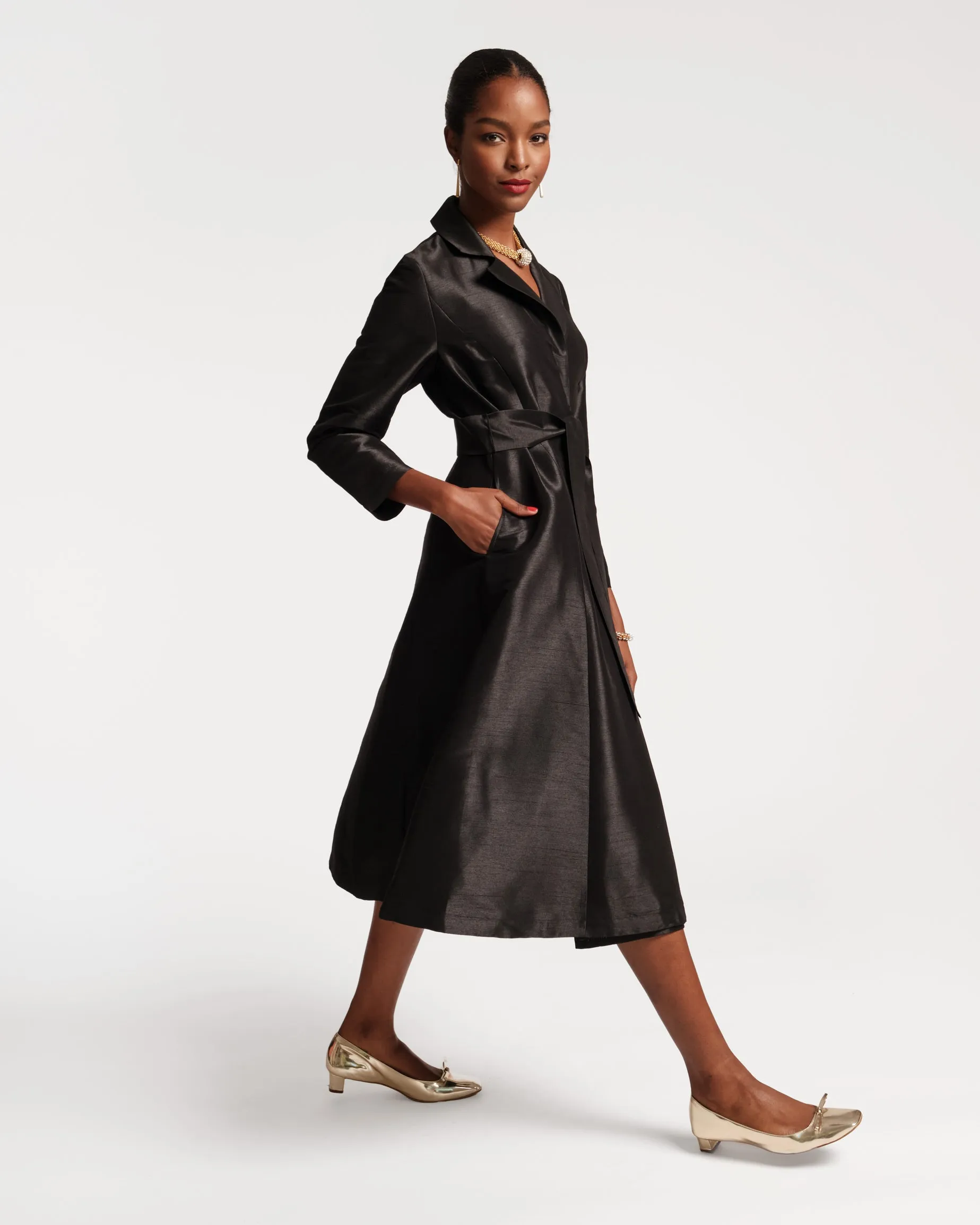 Lucille Dupioni Wrap Dress - Black