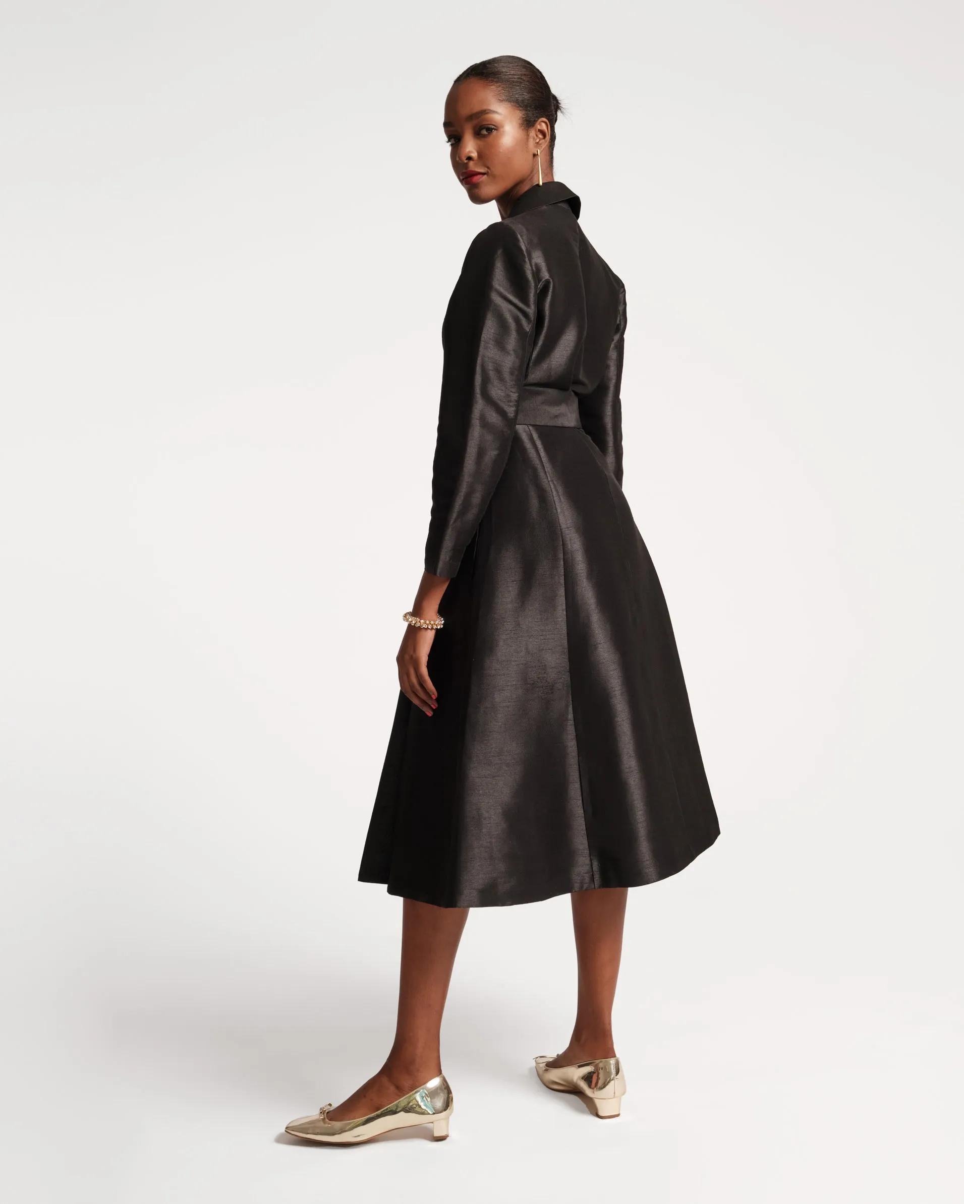 Lucille Dupioni Wrap Dress - Black