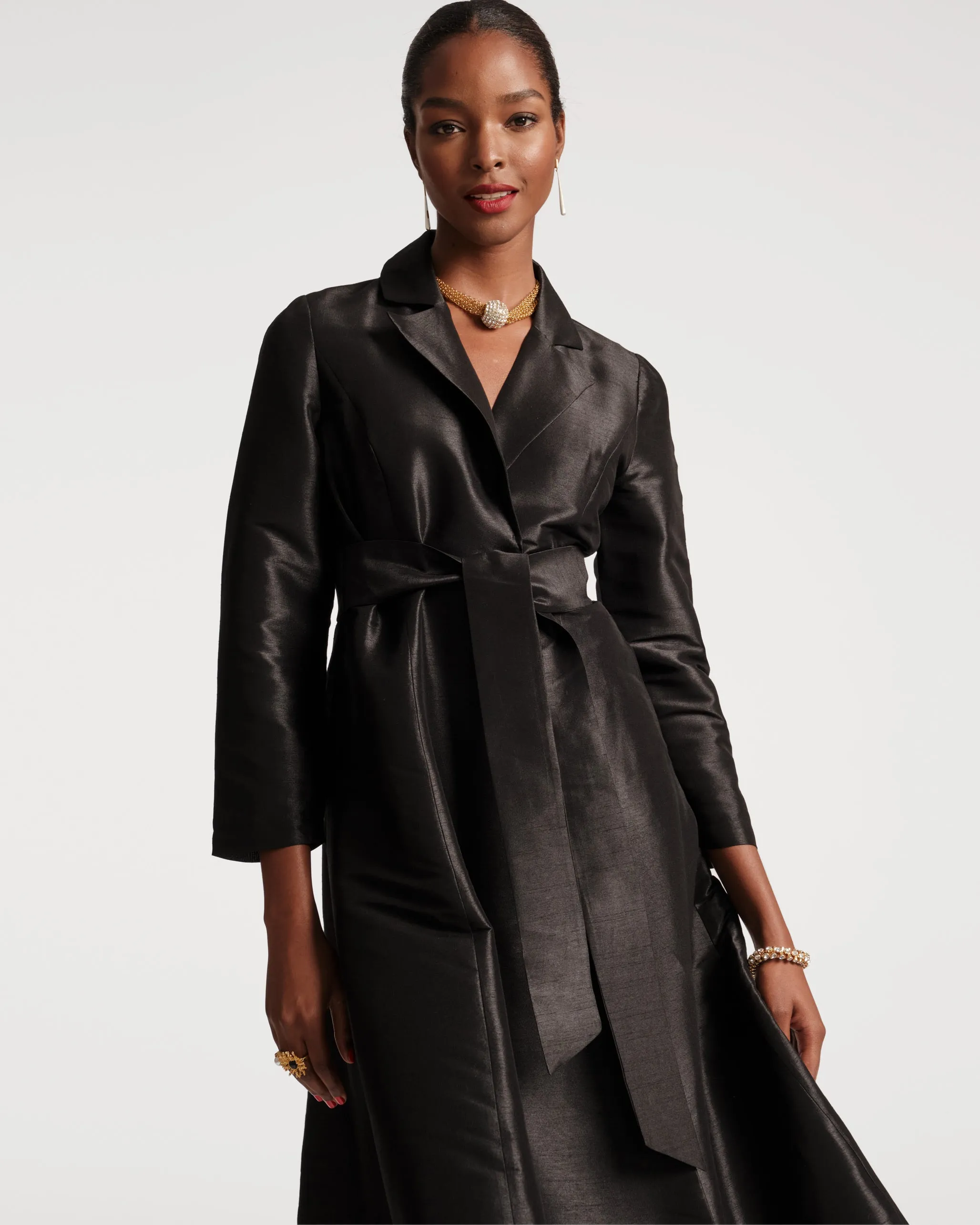 Lucille Dupioni Wrap Dress - Black