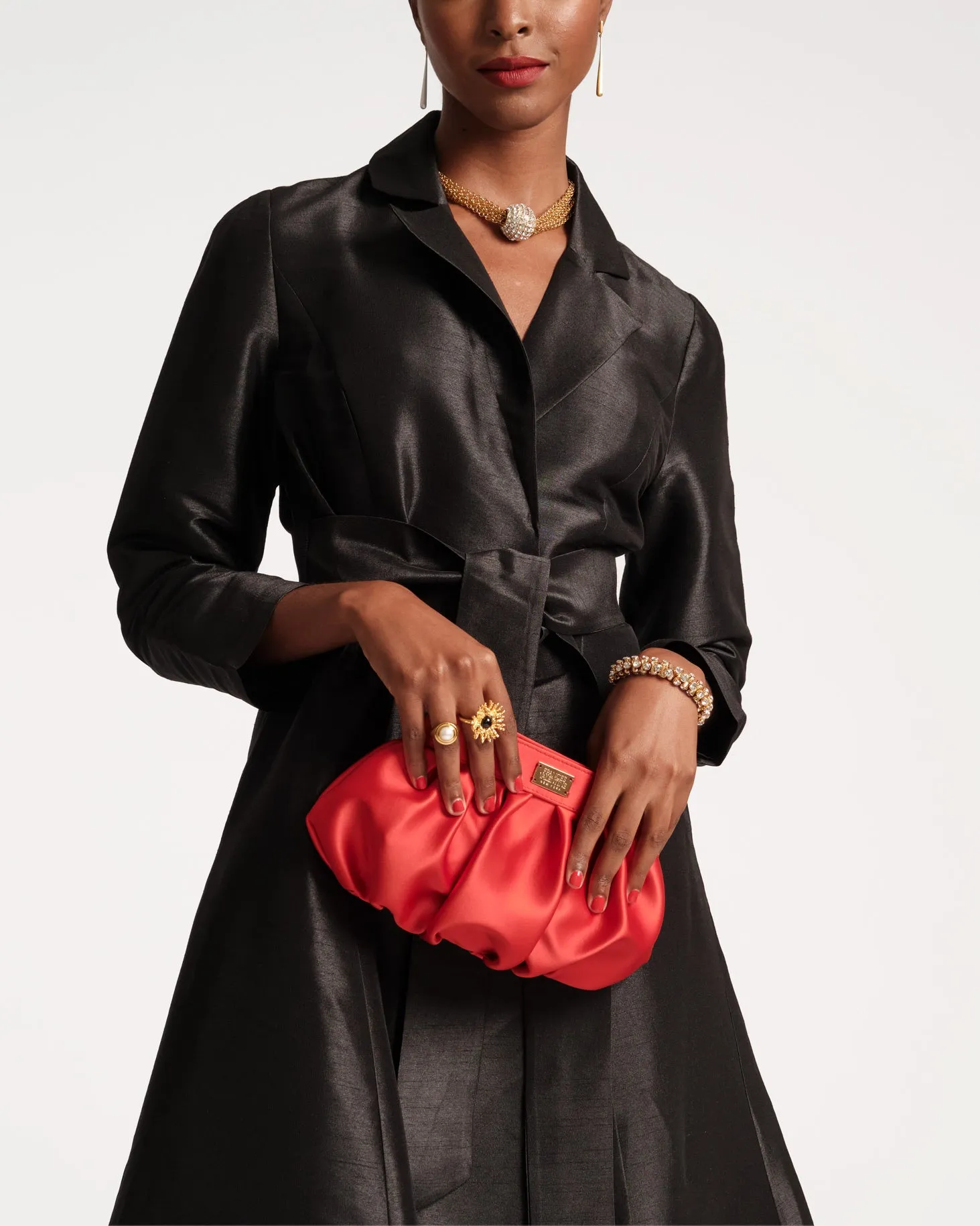 Lucille Dupioni Wrap Dress - Black