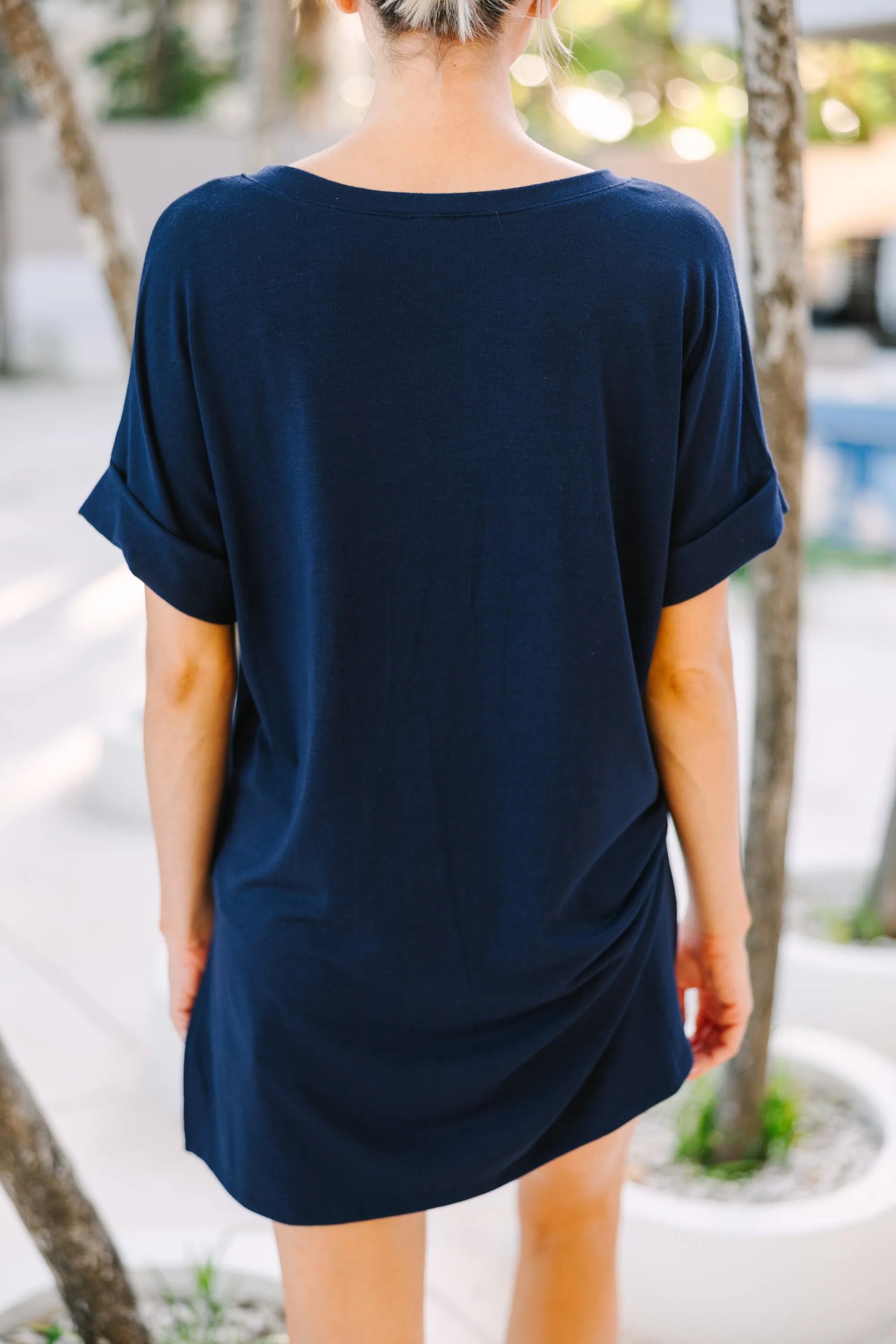 Make Your Life Easy Navy Blue V-neck Top