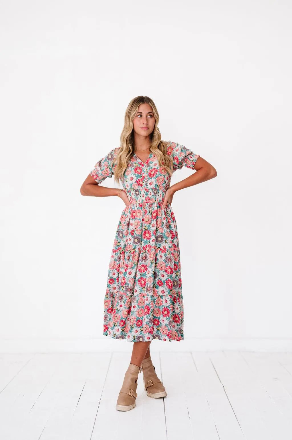 Margo Dress in Floral Teal