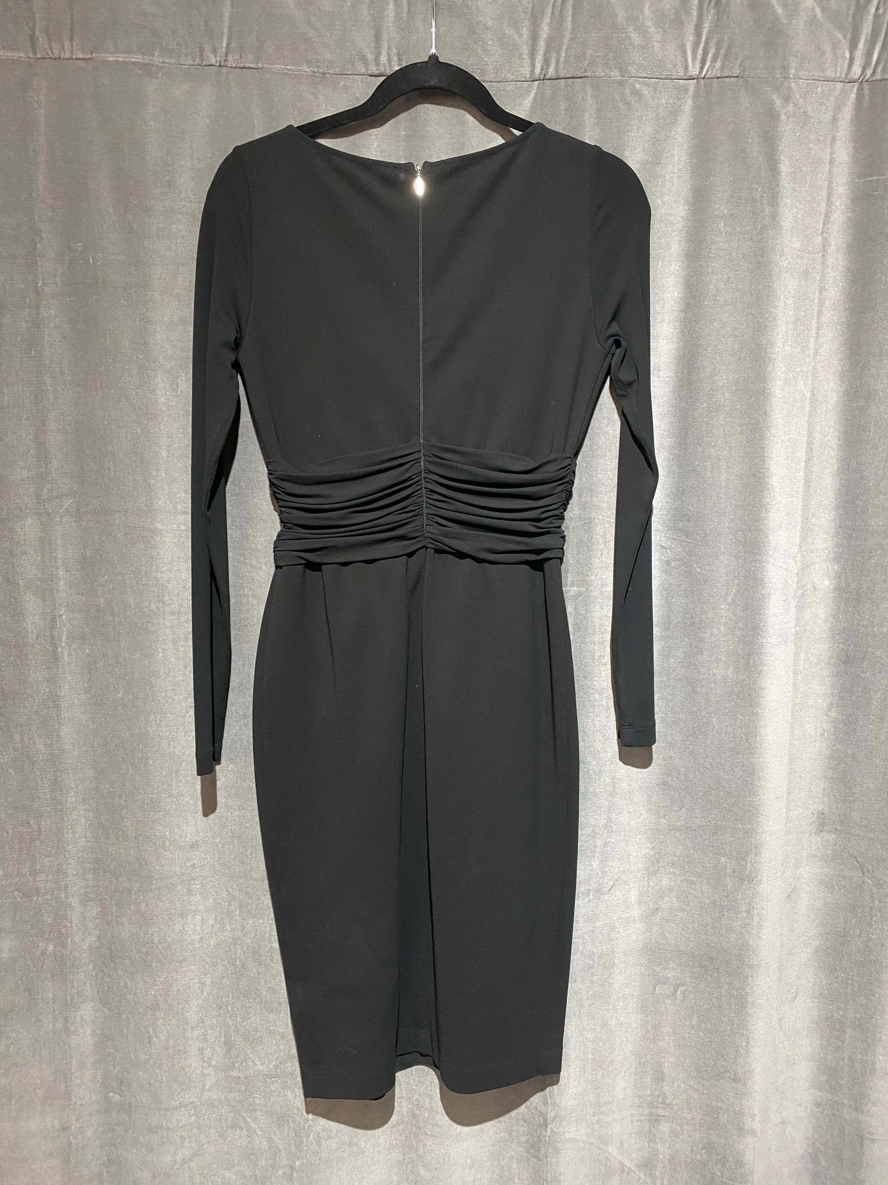 MaxMara Black Long Ruched Midi Sleeve Stretch Midi Dress