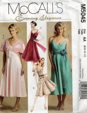 McCall's 5045 EVENING ELEGANCE Womens Surplice Bodice Dress Shrug & Sash Out Of Print Sewing Pattern Sizes 6 - 12 UNCUT Factory Folded
