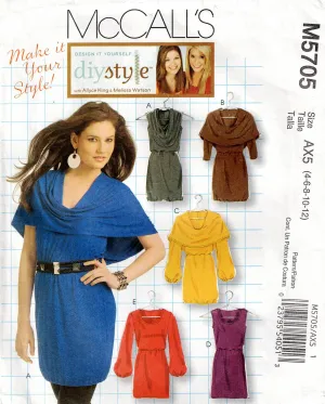 McCall's 5705 Womens Stretch Knit Dresses with Wide Cowl/Hood Out Of Print Sewing Pattern Sizes 4 - 12 UNCUT Factory Folded