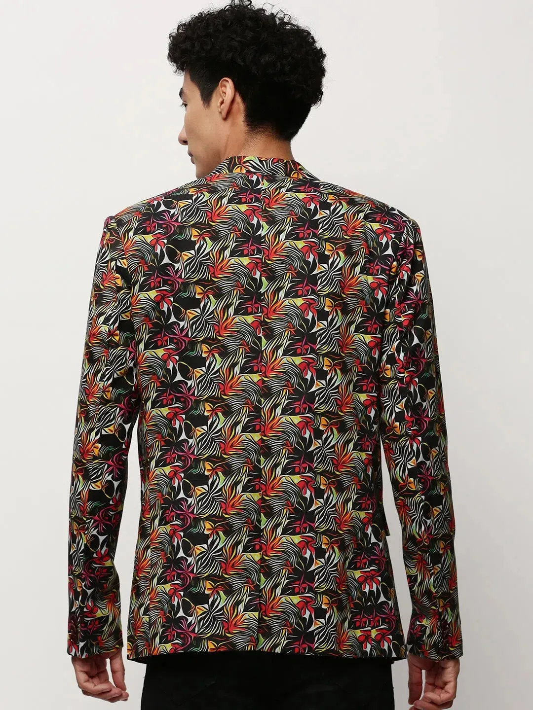 Men Black Printed Casual Blazers-SOBLZ-080-5-Black