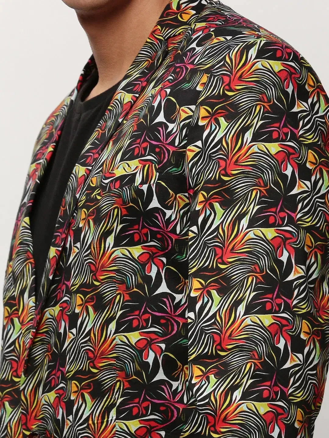 Men Black Printed Casual Blazers-SOBLZ-080-5-Black