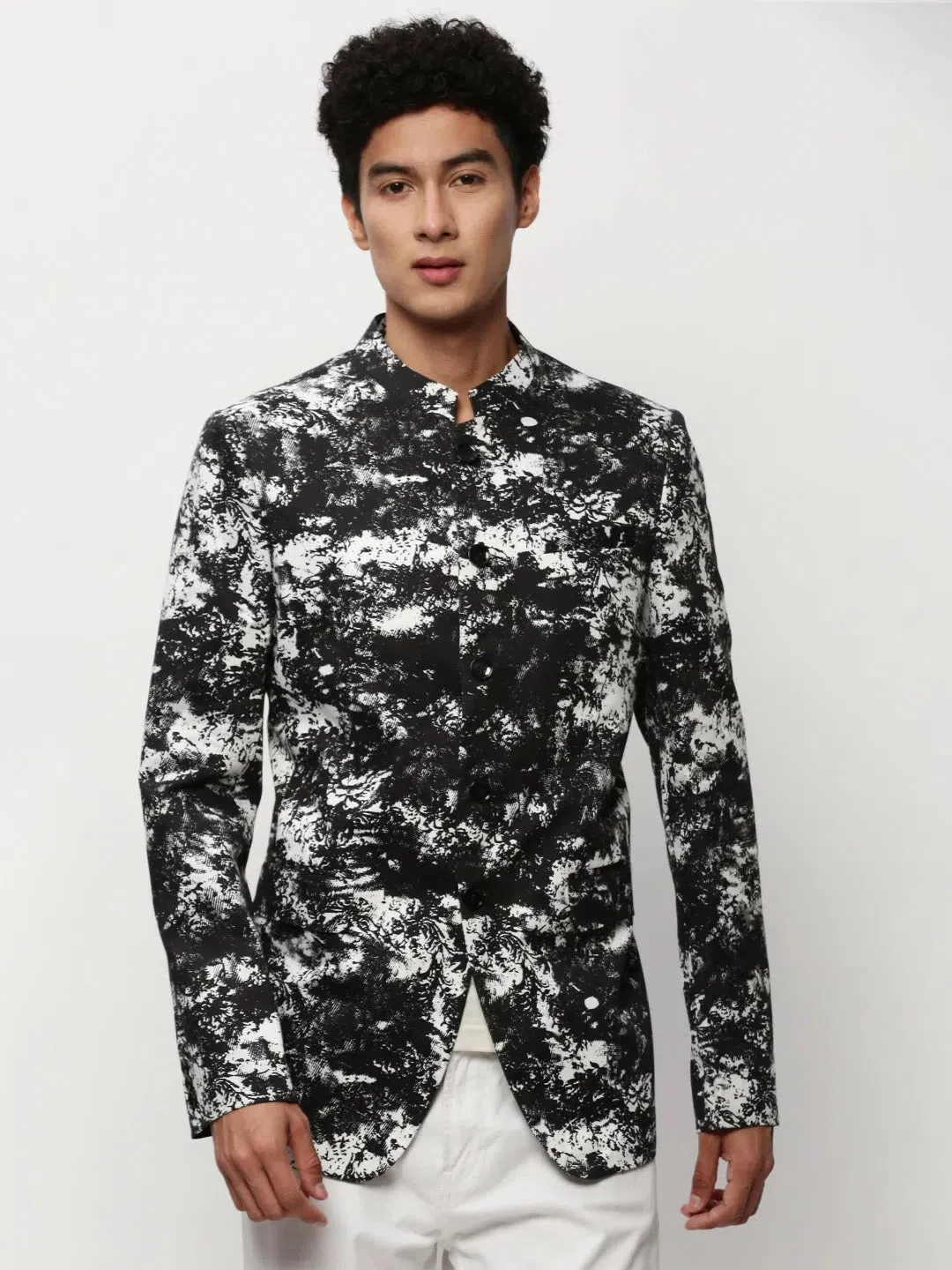 Men Black Printed Casual Blazers-SOBLZ-083-1-Black