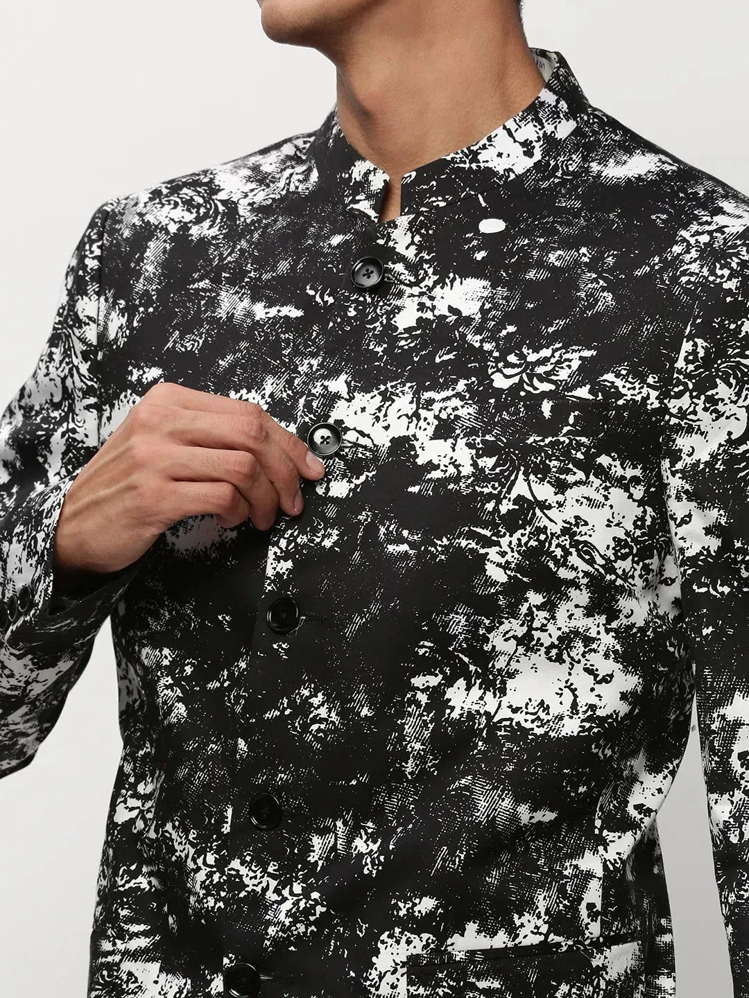 Men Black Printed Casual Blazers-SOBLZ-083-1-Black