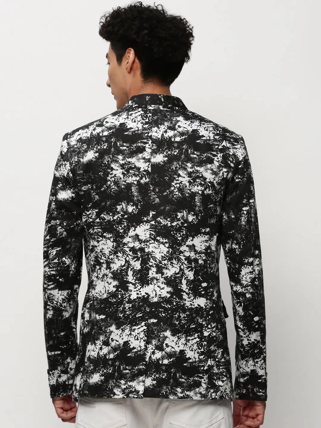 Men Black Printed Casual Blazers-SOBLZ-083-1-Black