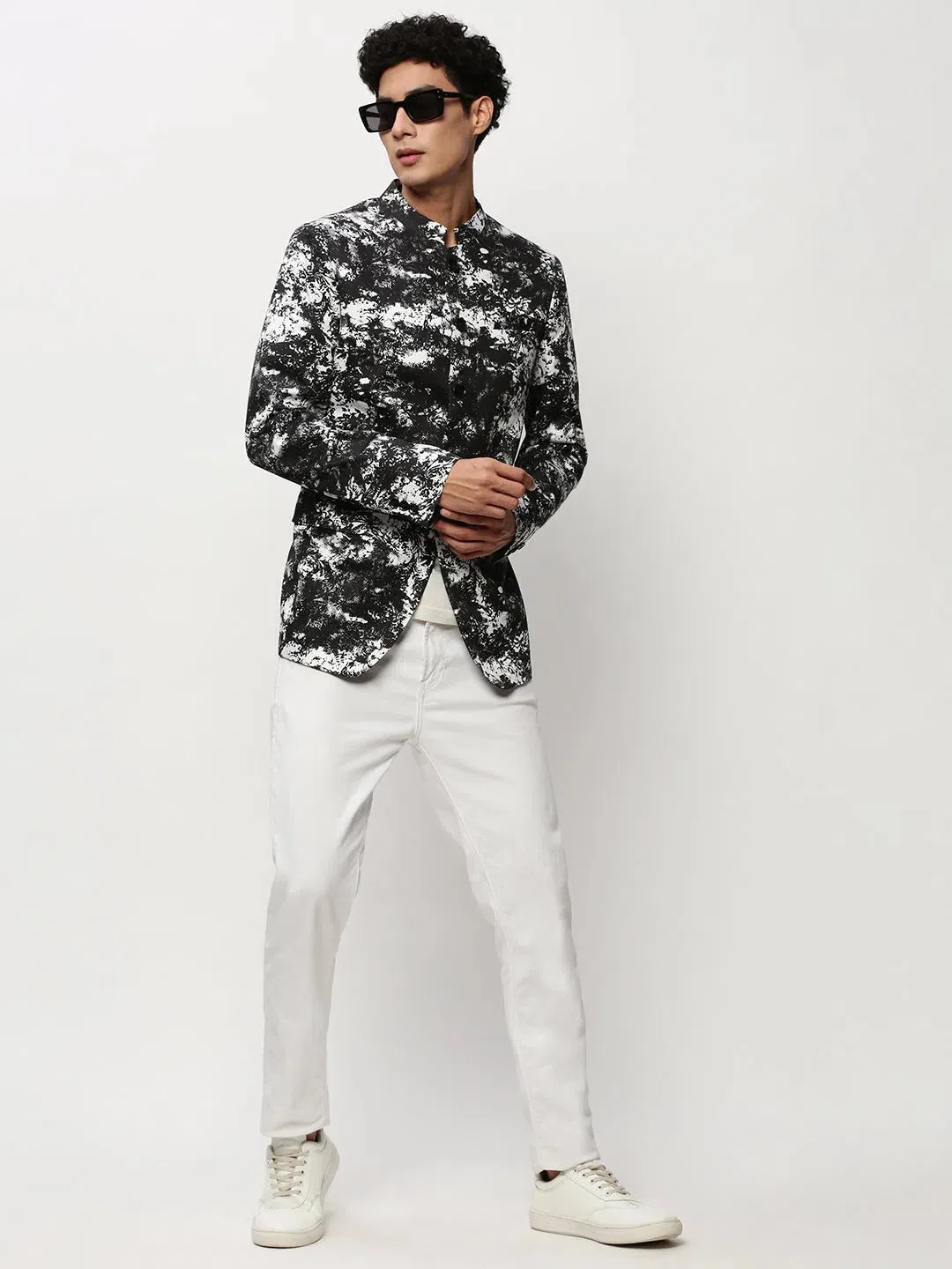 Men Black Printed Casual Blazers-SOBLZ-083-1-Black