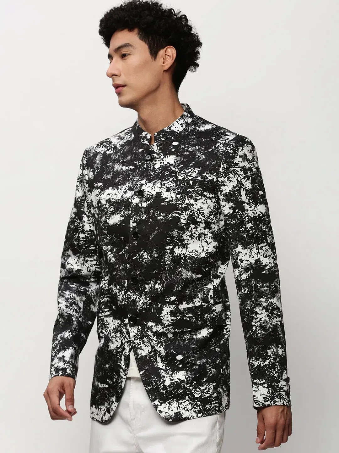 Men Black Printed Casual Blazers-SOBLZ-083-1-Black