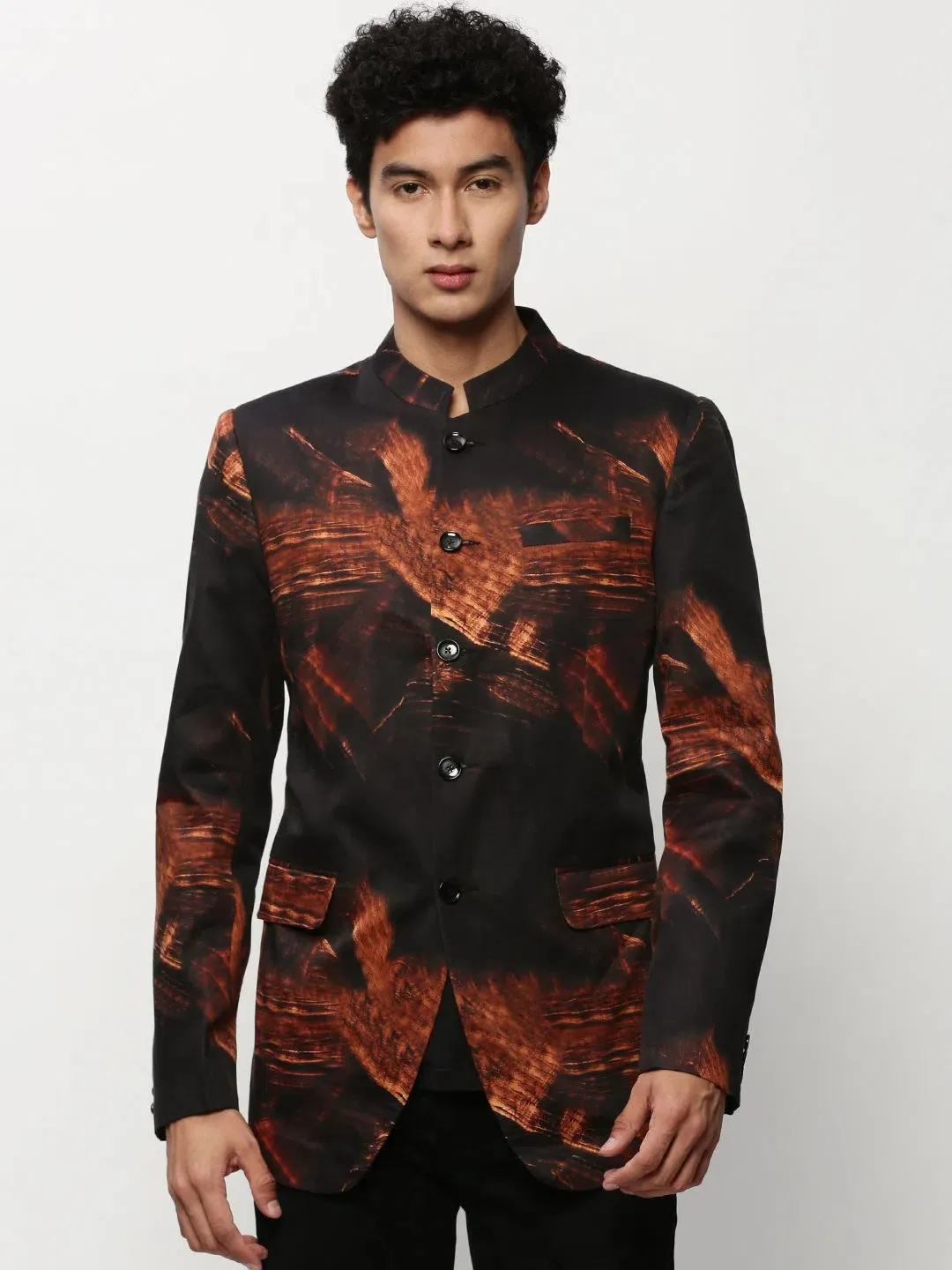 Men Black Printed Casual Blazers-SOBLZ-083-8-Black