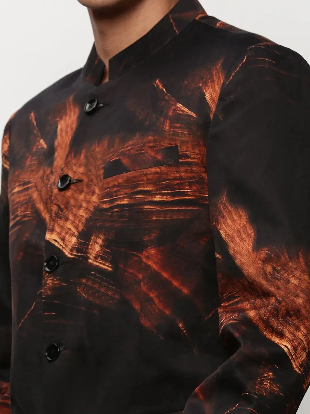 Men Black Printed Casual Blazers-SOBLZ-083-8-Black
