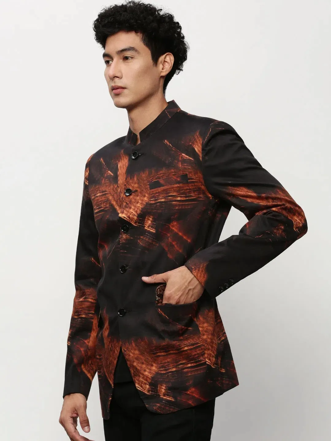 Men Black Printed Casual Blazers-SOBLZ-083-8-Black