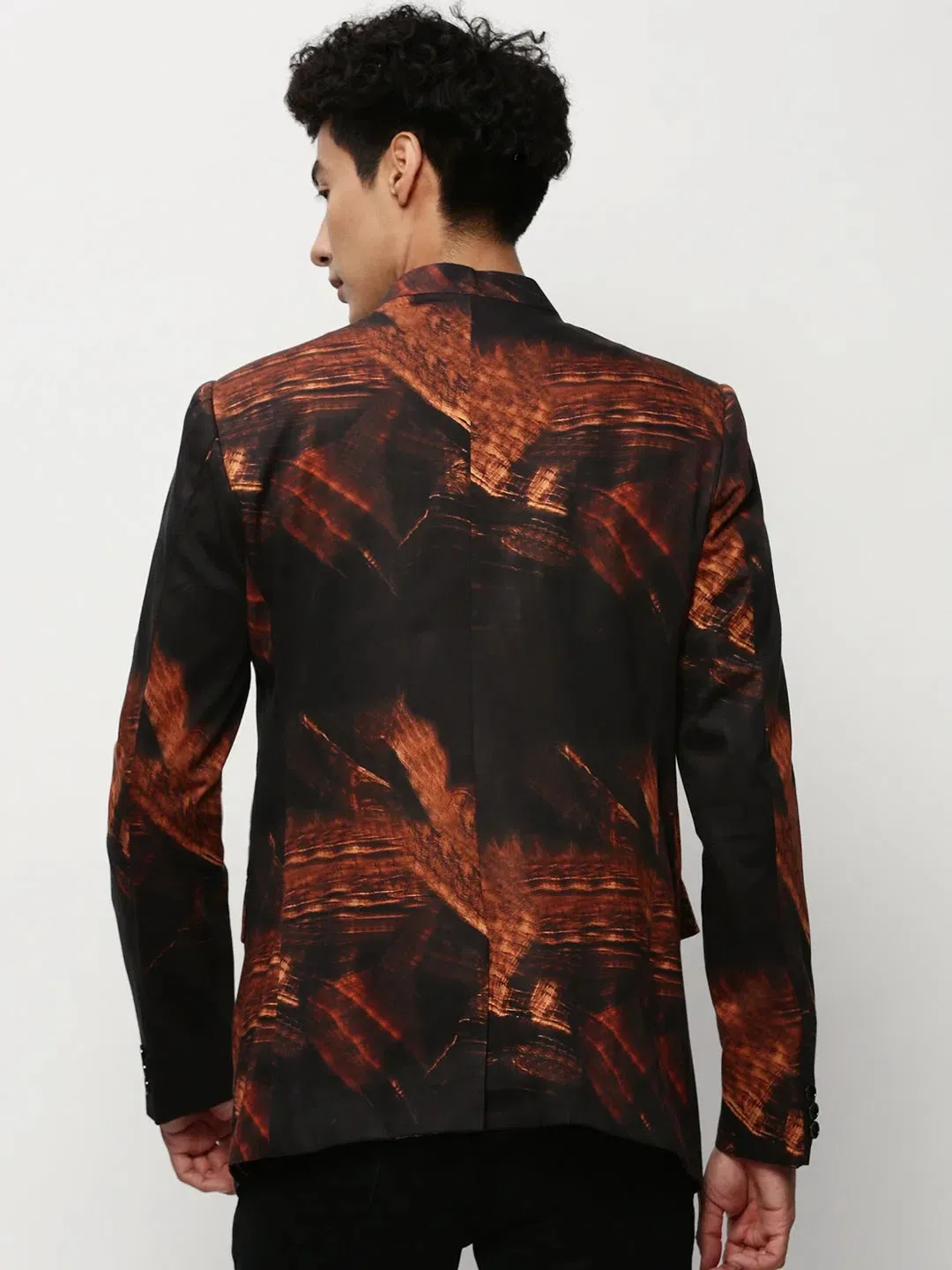 Men Black Printed Casual Blazers-SOBLZ-083-8-Black
