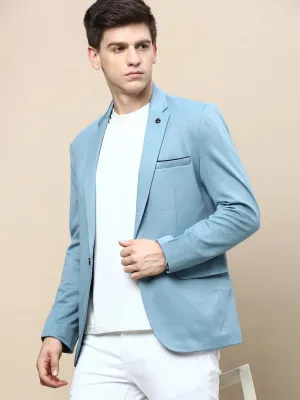Men Blue Solid Casual Blazers-LBR-5500-Turquoiseblue