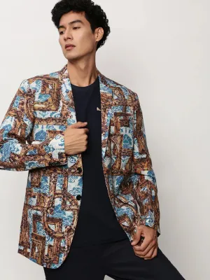 Men Brown Printed Casual Blazers-SOBLZ-082-2-Brown