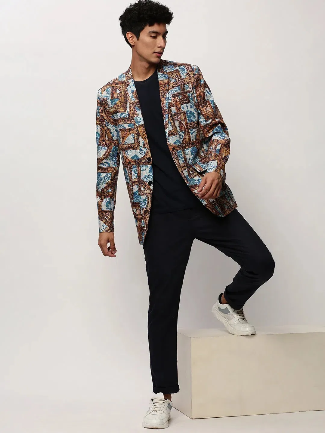 Men Brown Printed Casual Blazers-SOBLZ-082-2-Brown