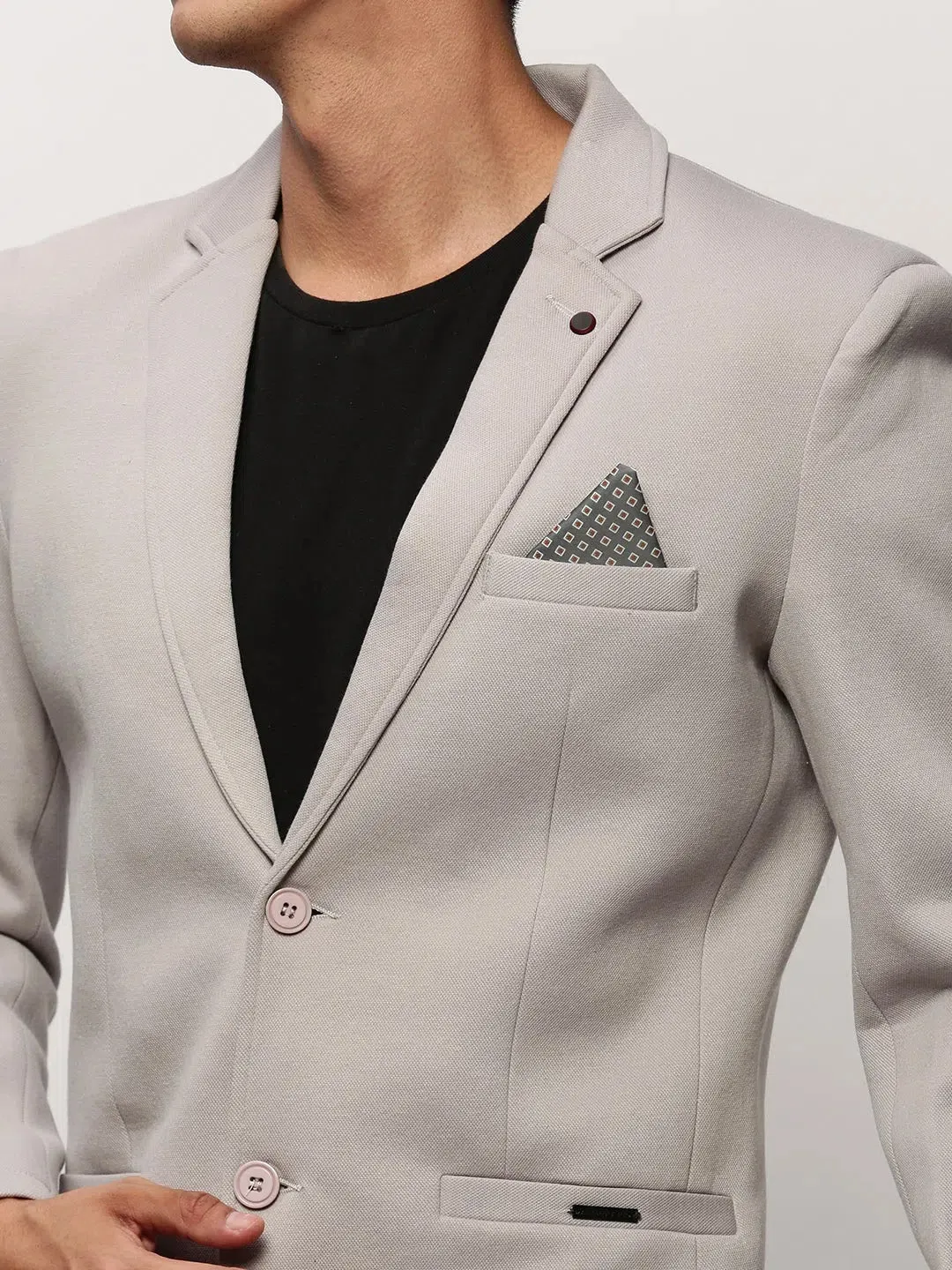 Men Grey Solid Casual Blazers-AR-55-Grey
