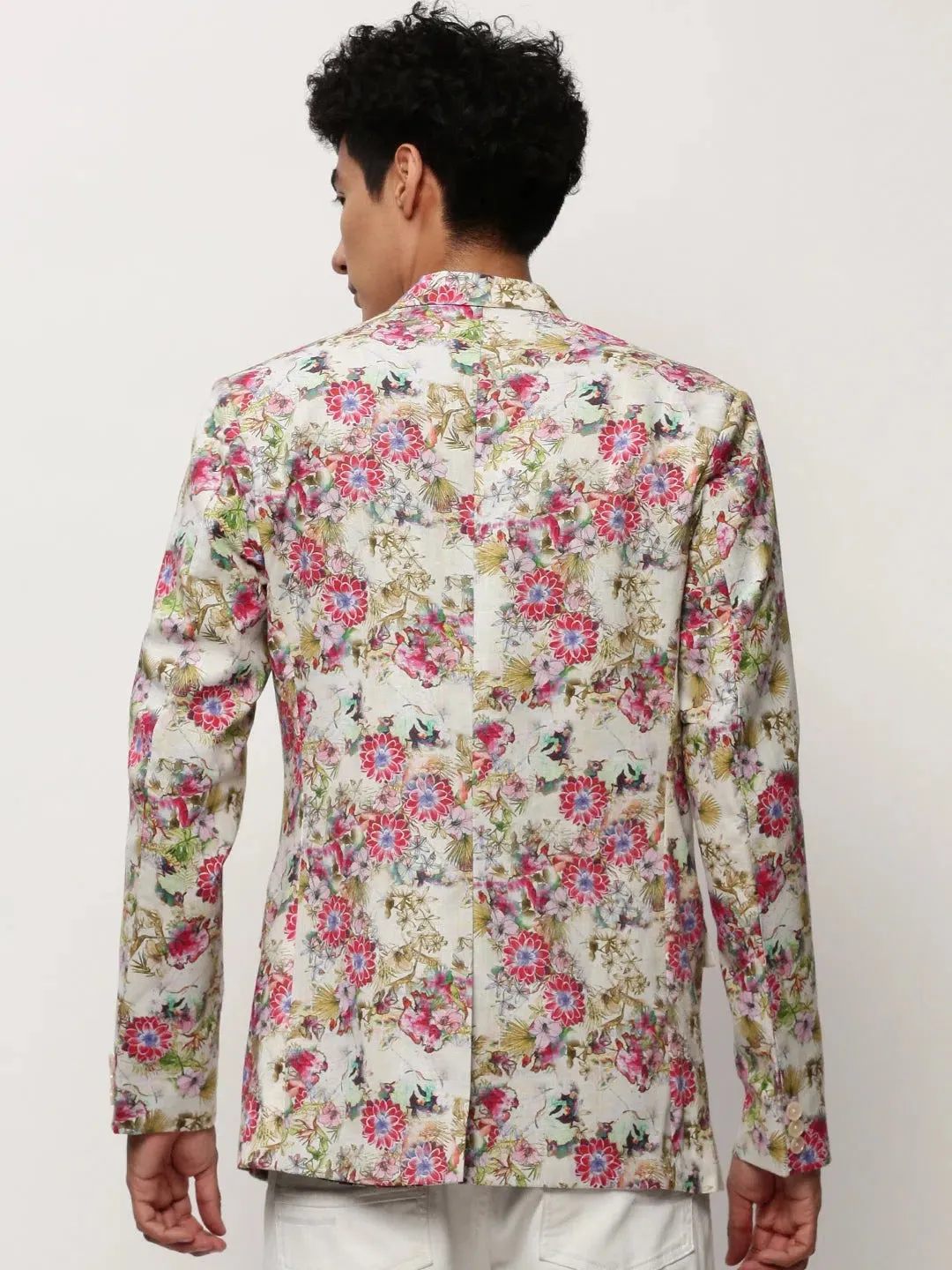Men White Printed Casual Blazers-SOBLZ-082-8-Offwhite