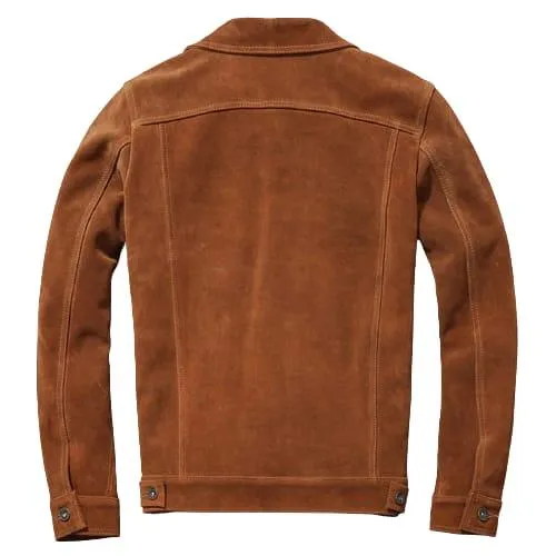 Men’s BROWN TRUCKER GENUINE SUEDE JACKET