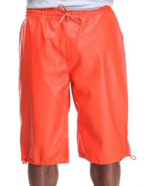Men's Knee Length Orange Leather Shorts MH06