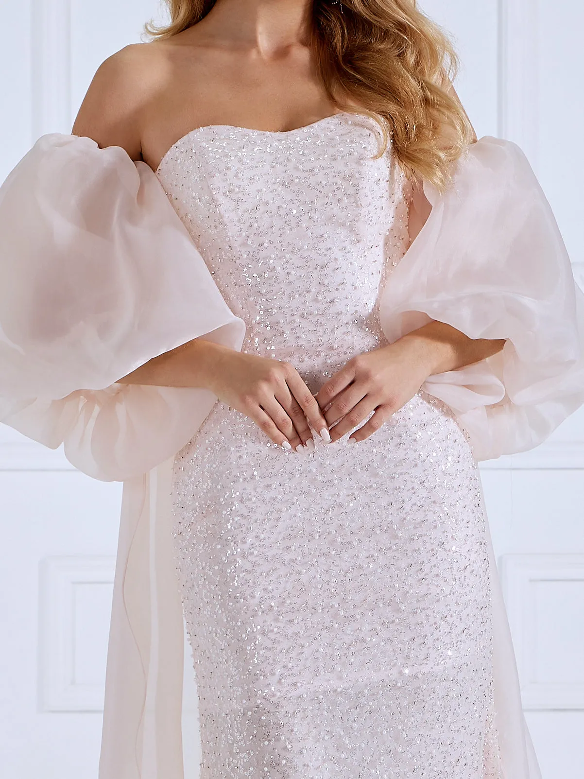 Mermaid Sweetheart Sweep Train Soft Pink Sequin Prom Dresses #18184