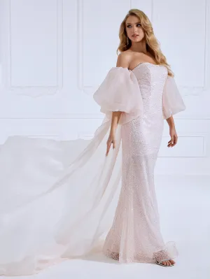 Mermaid Sweetheart Sweep Train Soft Pink Sequin Prom Dresses #18184