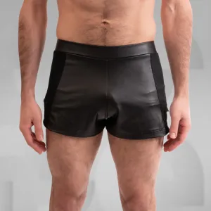 Mesh Panel Wet Look Shorts