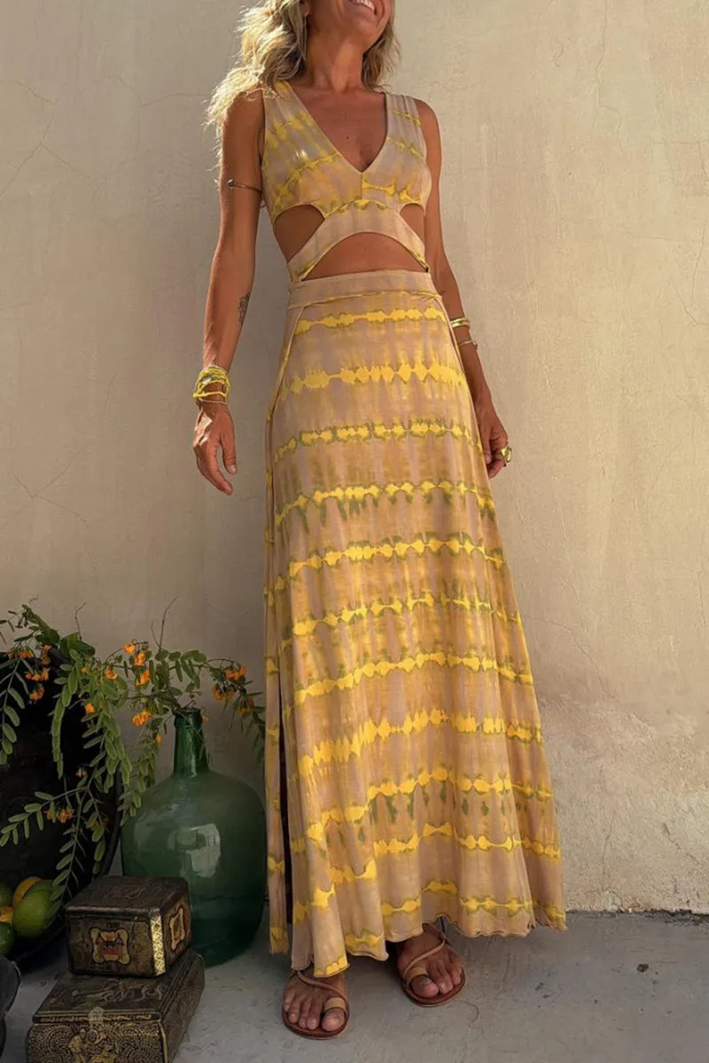 Milica® | Eleanor Tie-Dye Stretch Cutout Slit Dress