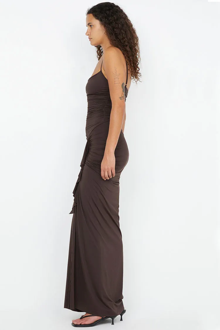 Nara Ruffle Dress in Dark Chocolate